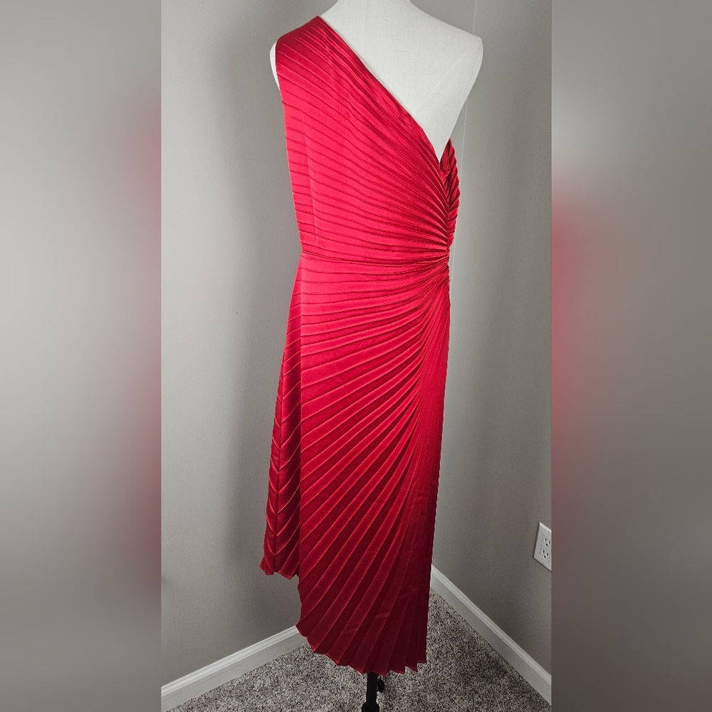 Belle Badgley Mischka One Shoulder Asymmetrical Dress: Bright Red:‎ Size- 14